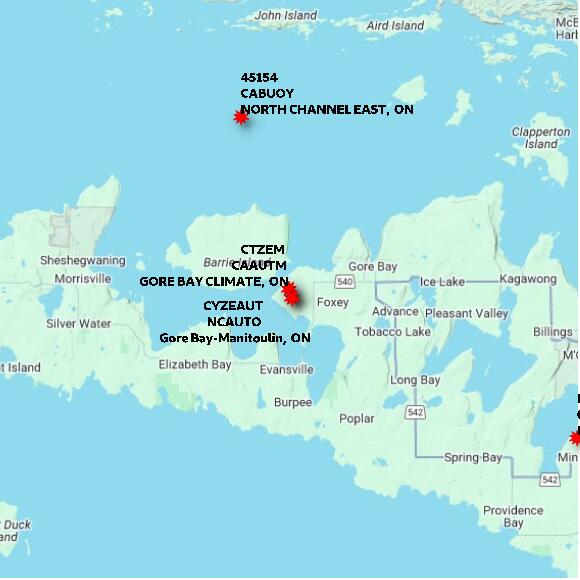 map at zoomlvl 60x60 kilometres for GORE BAY CLIMATE