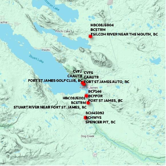 map at zoomlvl 60x60 kilometres for FORT ST JAMES GOLF CLUB