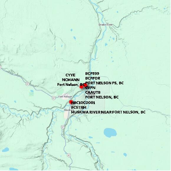 map at zoomlvl 60x60 kilometres for FORT NELSON