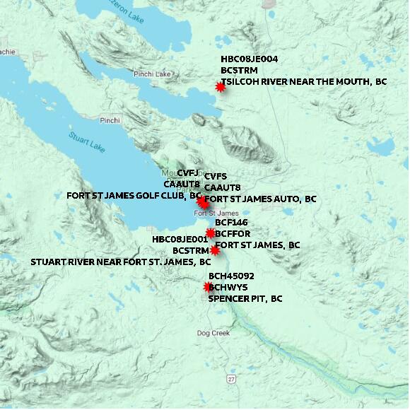 map at zoomlvl 60x60 kilometres for FORT ST JAMES AUTO