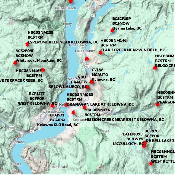 map at zoomlvl 60x60 kilometres for KELOWNA UBCO