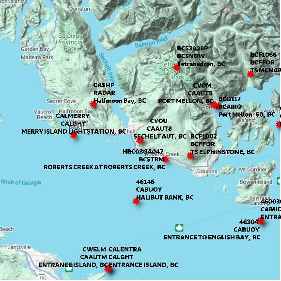 map at zoomlvl 60x60 kilometres for SECHELT AUT