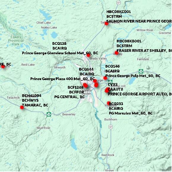 map at zoomlvl 60x60 kilometres for PRINCE GEORGE MASSEY AUTO