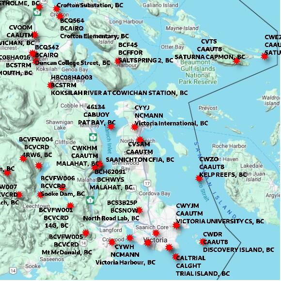 map at zoomlvl 60x60 kilometres for SAANICHTON CFIA