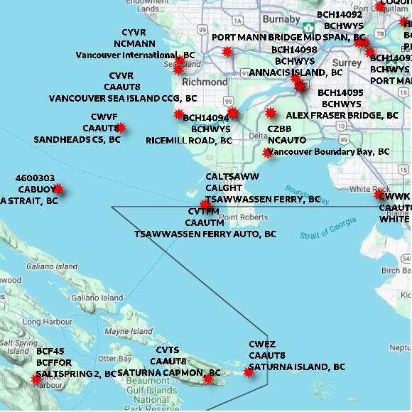 map at zoomlvl 60x60 kilometres for TSAWWASSEN FERRY AUTO