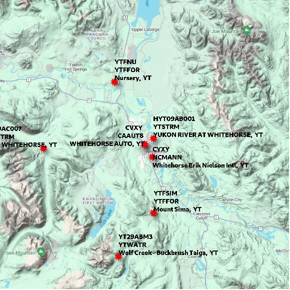 map at zoomlvl 60x60 kilometres for WHITEHORSE AUTO