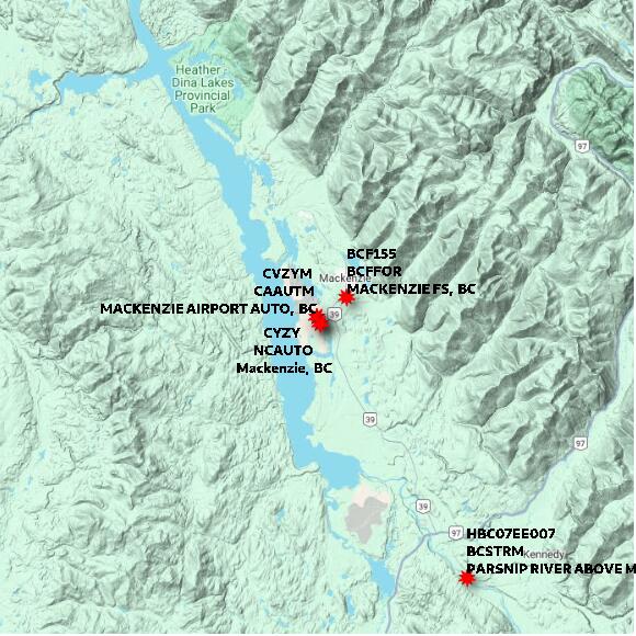 map at zoomlvl 60x60 kilometres for MACKENZIE AIRPORT AUTO