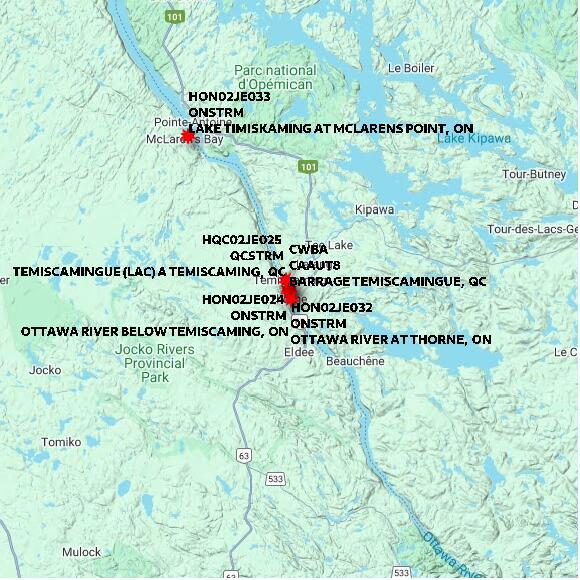 map at zoomlvl 60x60 kilometres for BARRAGE TEMISCAMINGUE