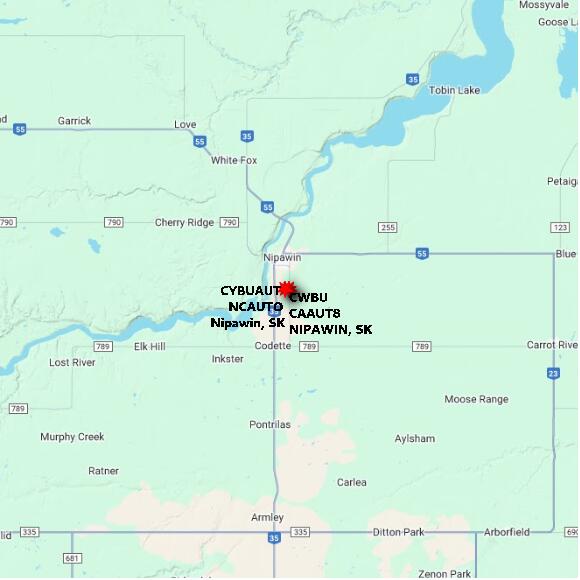 map at zoomlvl 60x60 kilometres for NIPAWIN