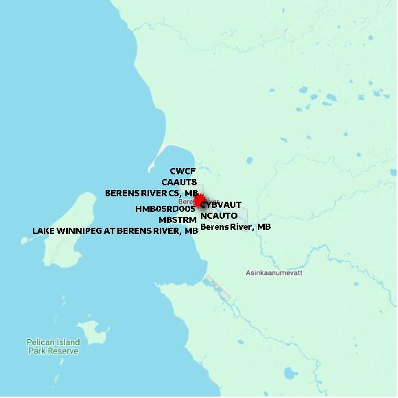 map at zoomlvl 60x60 kilometres for BERENS RIVER CS