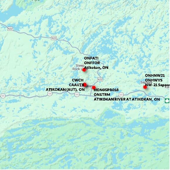 map at zoomlvl 60x60 kilometres for ATIKOKAN (AUT)