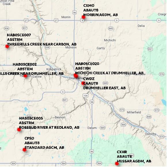 map at zoomlvl 60x60 kilometres for DRUMHELLER EAST