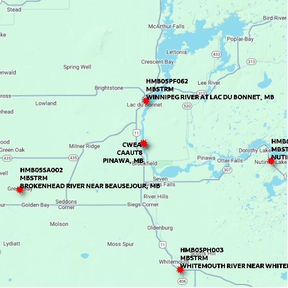 map at zoomlvl 60x60 kilometres for PINAWA