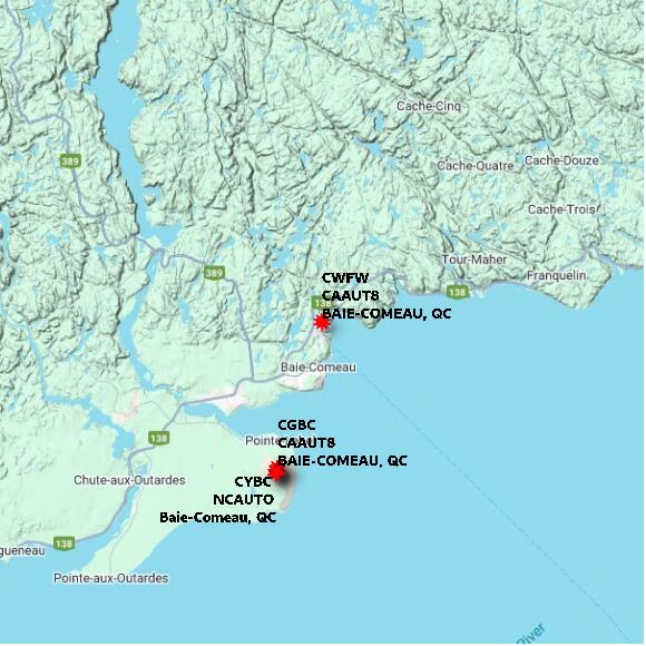 map at zoomlvl 60x60 kilometres for BAIE-COMEAU