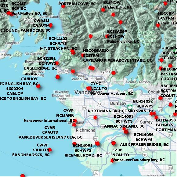 map at zoomlvl 60x60 kilometres for VANCOUVER HARBOUR CS