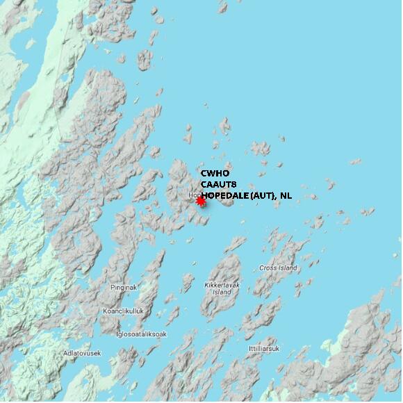 map at zoomlvl 60x60 kilometres for HOPEDALE (AUT)