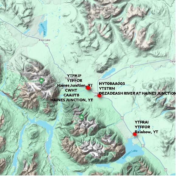 map at zoomlvl 60x60 kilometres for HAINES JUNCTION