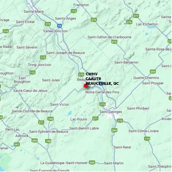 map at zoomlvl 60x60 kilometres for BEAUCEVILLE