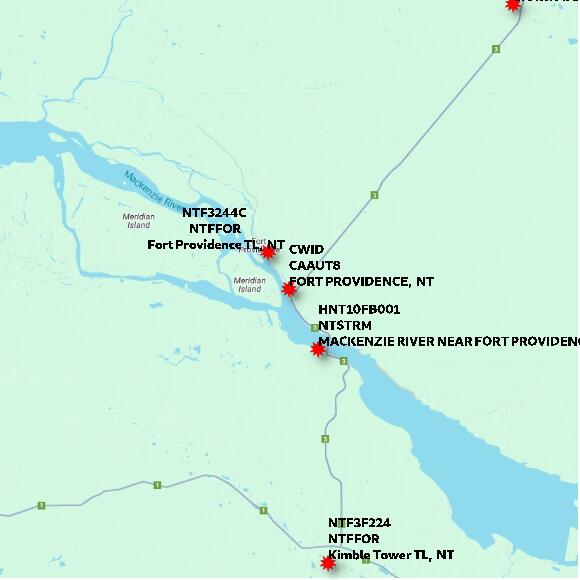 map at zoomlvl 60x60 kilometres for FORT PROVIDENCE