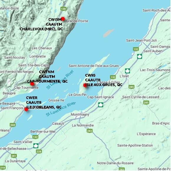 map at zoomlvl 60x60 kilometres for ISLE AUX GRUES