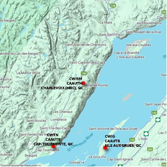 map at zoomlvl 60x60 kilometres for CHARLEVOIX (MRC)