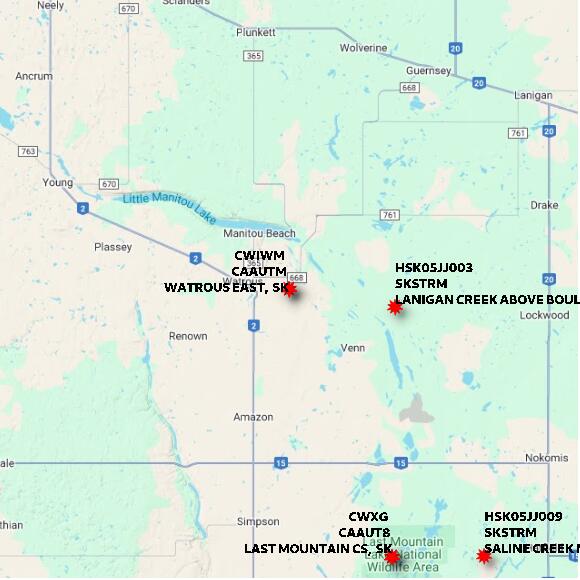 map at zoomlvl 60x60 kilometres for WATROUS EAST