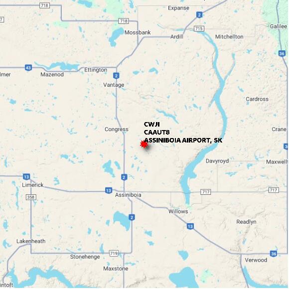 map at zoomlvl 60x60 kilometres for ASSINIBOIA AIRPORT