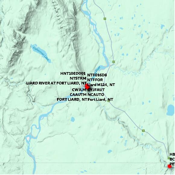 map at zoomlvl 60x60 kilometres for FORT LIARD