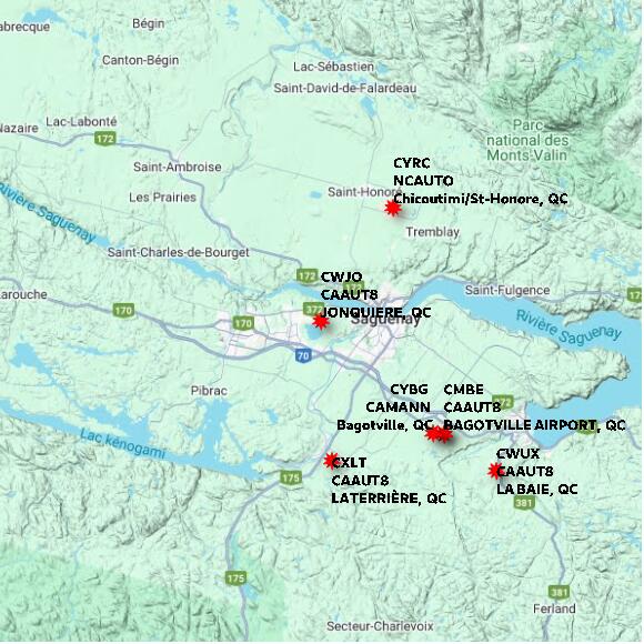 map at zoomlvl 60x60 kilometres for JONQUIERE