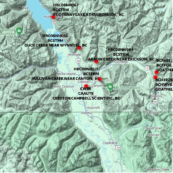 map at zoomlvl 60x60 kilometres for CRESTON CAMPBELL SCIENTIFIC