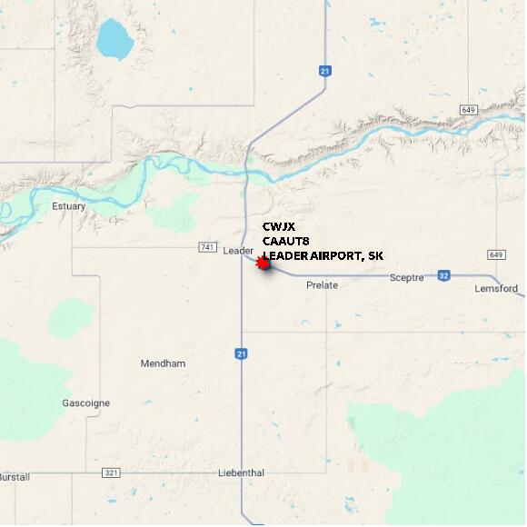 map at zoomlvl 60x60 kilometres for LEADER AIRPORT