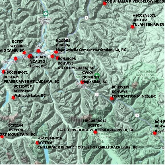 map at zoomlvl 60x60 kilometres for Hope Slide