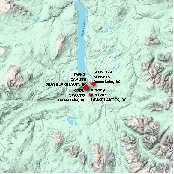 map at zoomlvl 60x60 kilometres for DEASE LAKE (AUT)