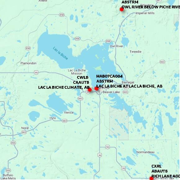 map at zoomlvl 60x60 kilometres for LAC LA BICHE CLIMATE
