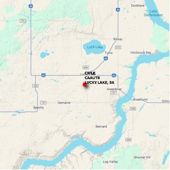 map at zoomlvl 60x60 kilometres for LUCKY LAKE