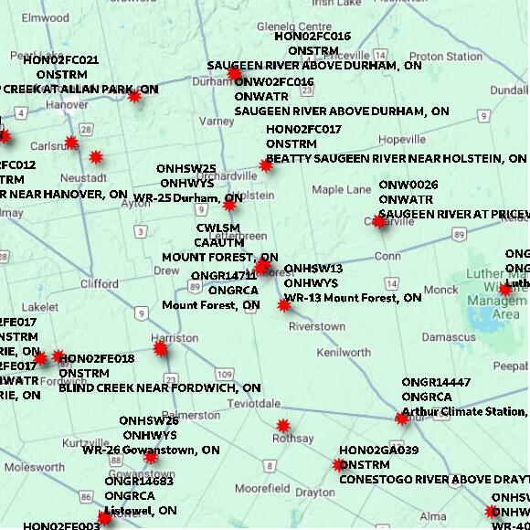 map at zoomlvl 60x60 kilometres for MOUNT FOREST