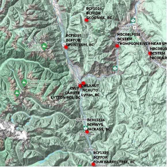 map at zoomlvl 60x60 kilometres for Lytton