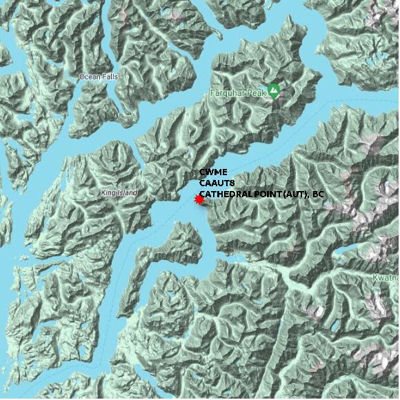 map at zoomlvl 60x60 kilometres for CATHEDRAL POINT (AUT)