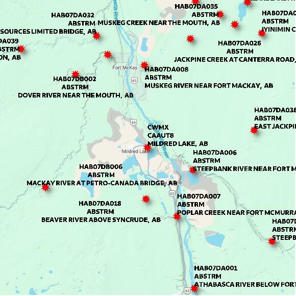 map at zoomlvl 60x60 kilometres for MILDRED LAKE