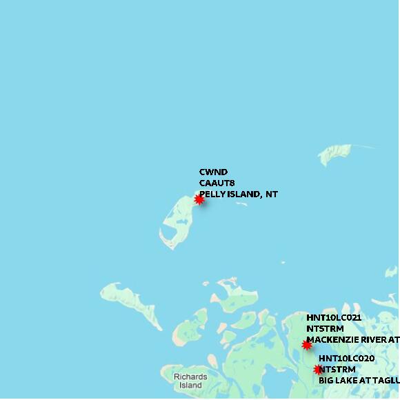 map at zoomlvl 60x60 kilometres for PELLY ISLAND