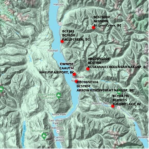 map at zoomlvl 60x60 kilometres for NAKUSP AIRPORT