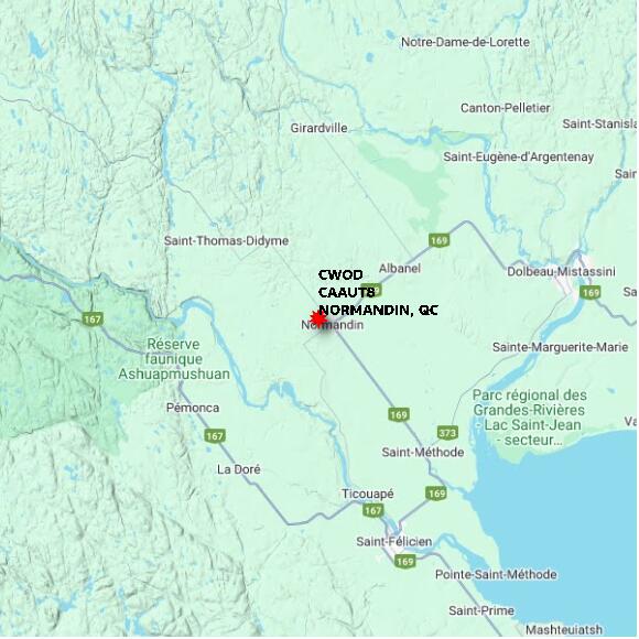 map at zoomlvl 60x60 kilometres for NORMANDIN