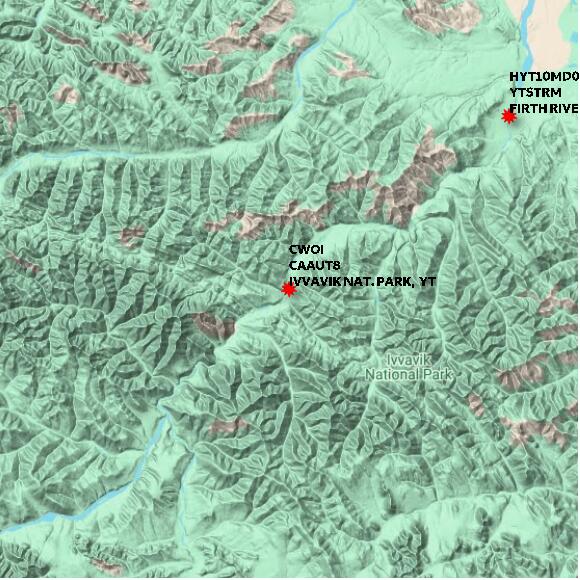 map at zoomlvl 60x60 kilometres for IVVAVIK NAT. PARK