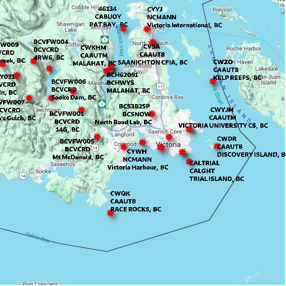 map at zoomlvl 60x60 kilometres for ESQUIMALT HARBOUR