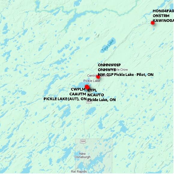 map at zoomlvl 60x60 kilometres for PICKLE LAKE (AUT)
