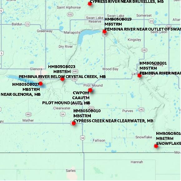 map at zoomlvl 60x60 kilometres for PILOT MOUND (AUT)