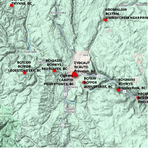 map at zoomlvl 60x60 kilometres for PRINCETON CS