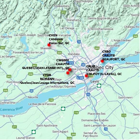 map at zoomlvl 60x60 kilometres for QUEBEC/JEAN LESAGE INTL