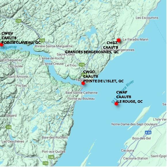 map at zoomlvl 60x60 kilometres for POINTE DE L'ISLET