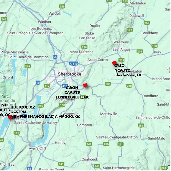map at zoomlvl 60x60 kilometres for LENNOXVILLE